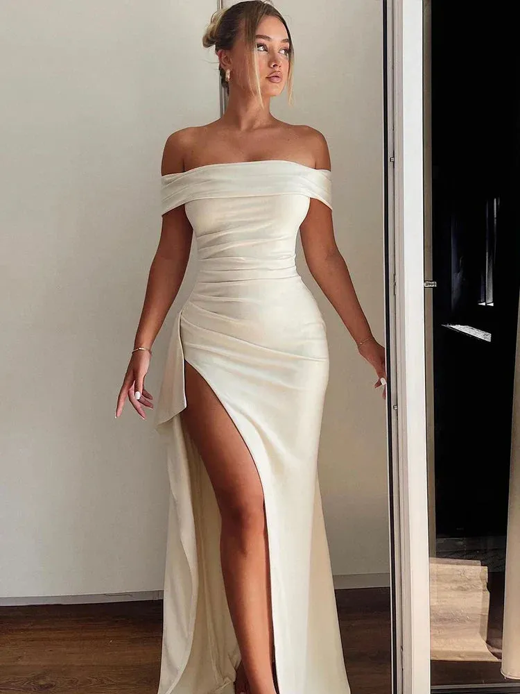 Off Shoulder Long Summer High Split Backless Nightclub Sexy Party Maxi Dress