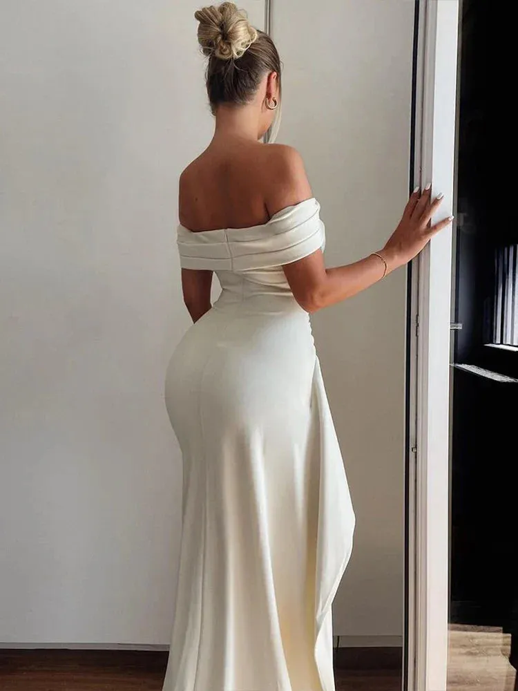 Off Shoulder Long Summer High Split Backless Nightclub Sexy Party Maxi Dress