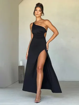 One Shoulder Long High Split Backless Nightclub Sexy Spring Summer Maxi Dress