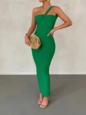 One Shoulder Sleeveless Backless Maxi Party Club Ruched Casual Women’s Dress