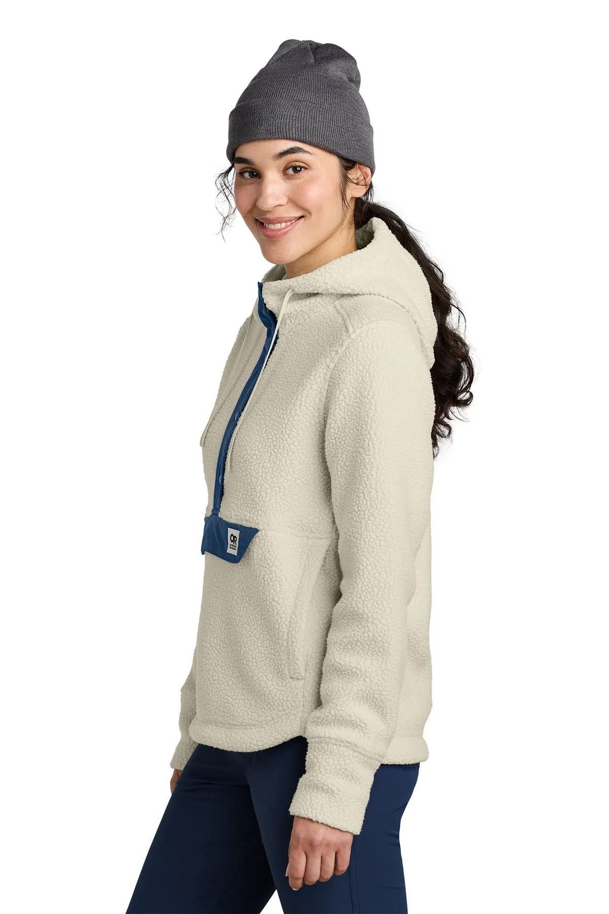 Outdoor Research Womens Packwood Fleece Pullover Custom Hoodies, Oat/ Navy