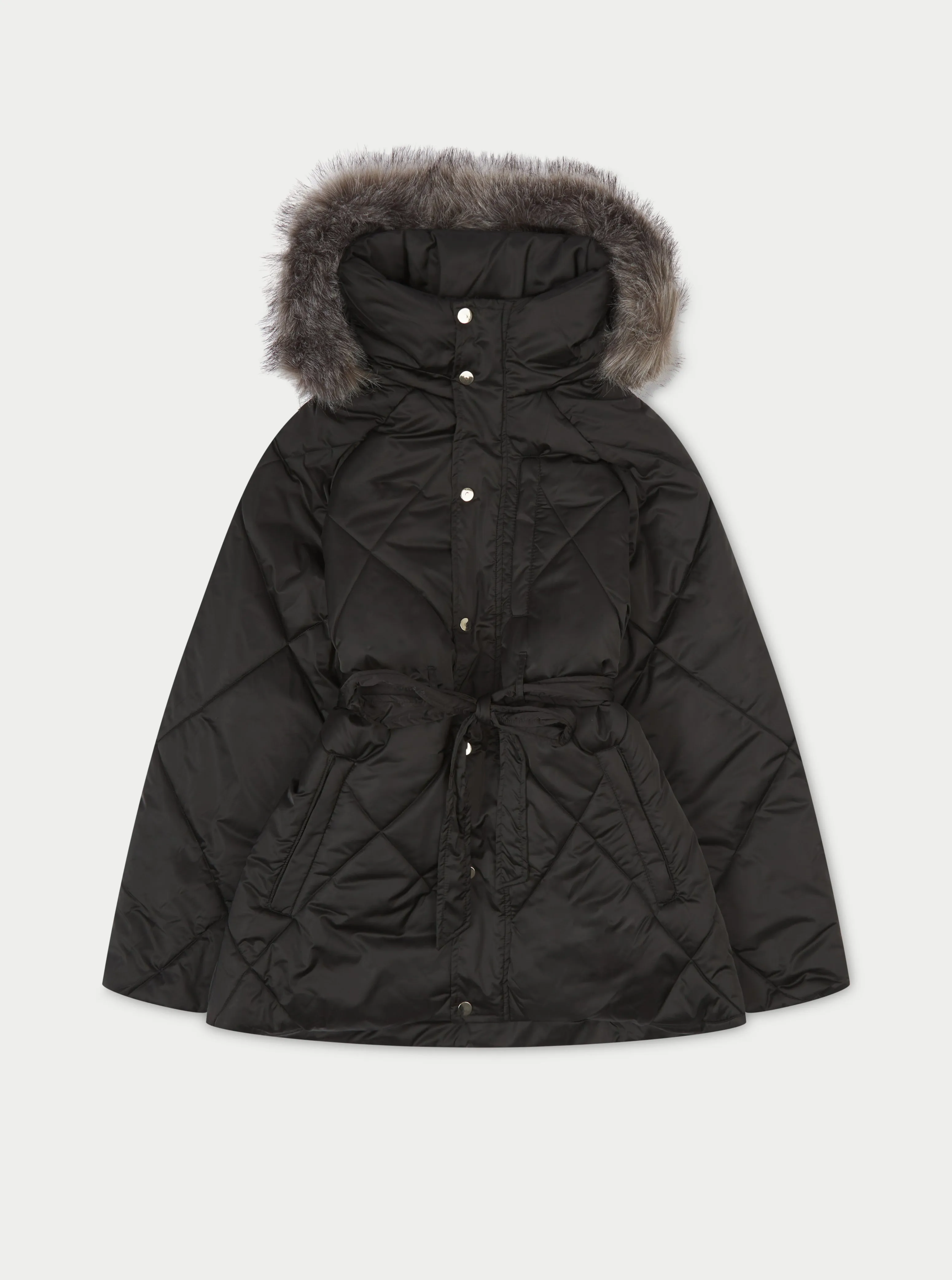 OVERSIZE FUR HOODED PARKA JACKET - BLACK *