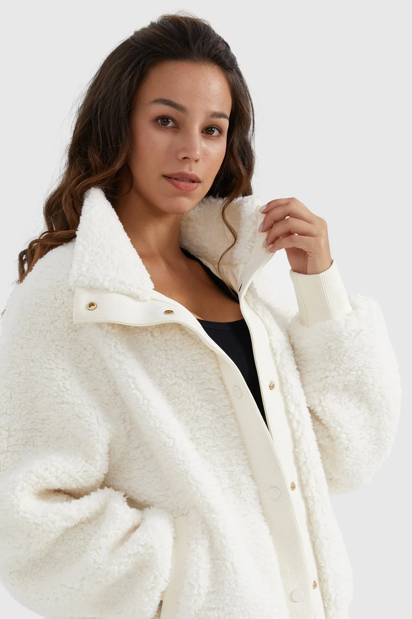 Oversized Snap Button Sherpa Coat