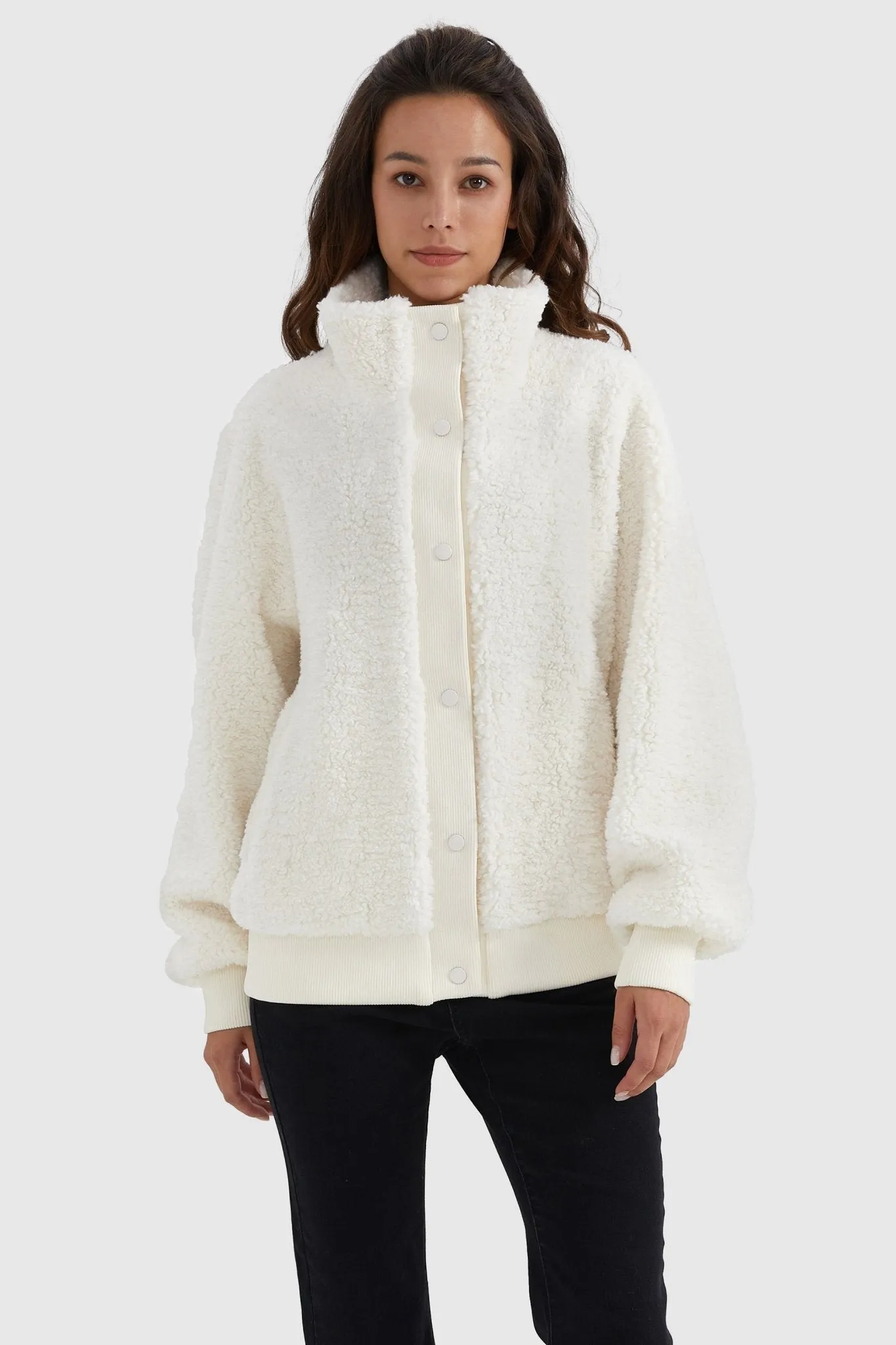 Oversized Snap Button Sherpa Coat