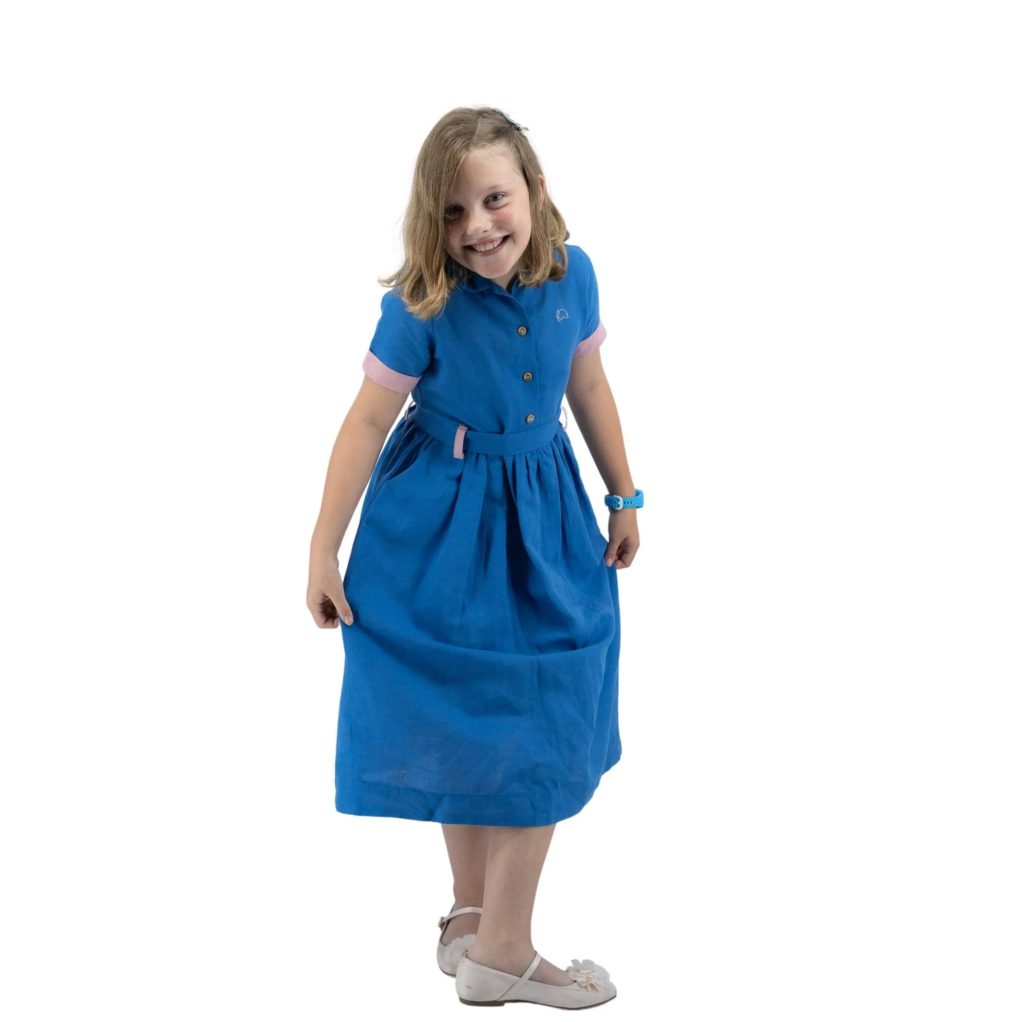 Parisian Blue Linen Dress for Girls