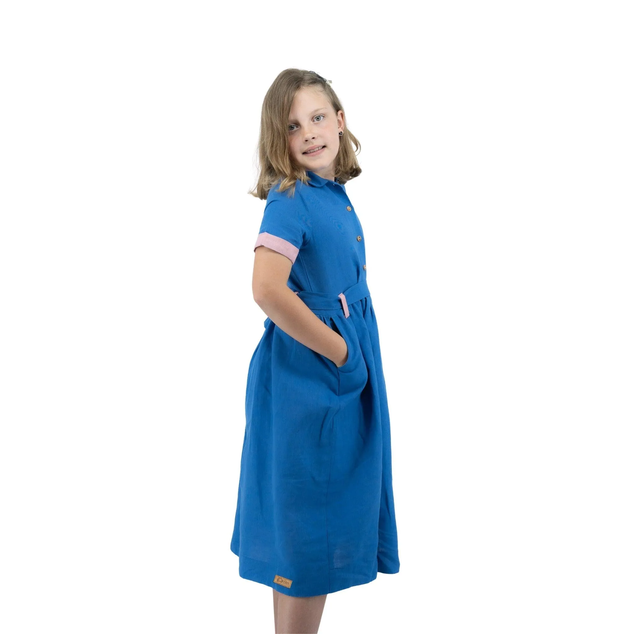 Parisian Blue Linen Dress for Girls