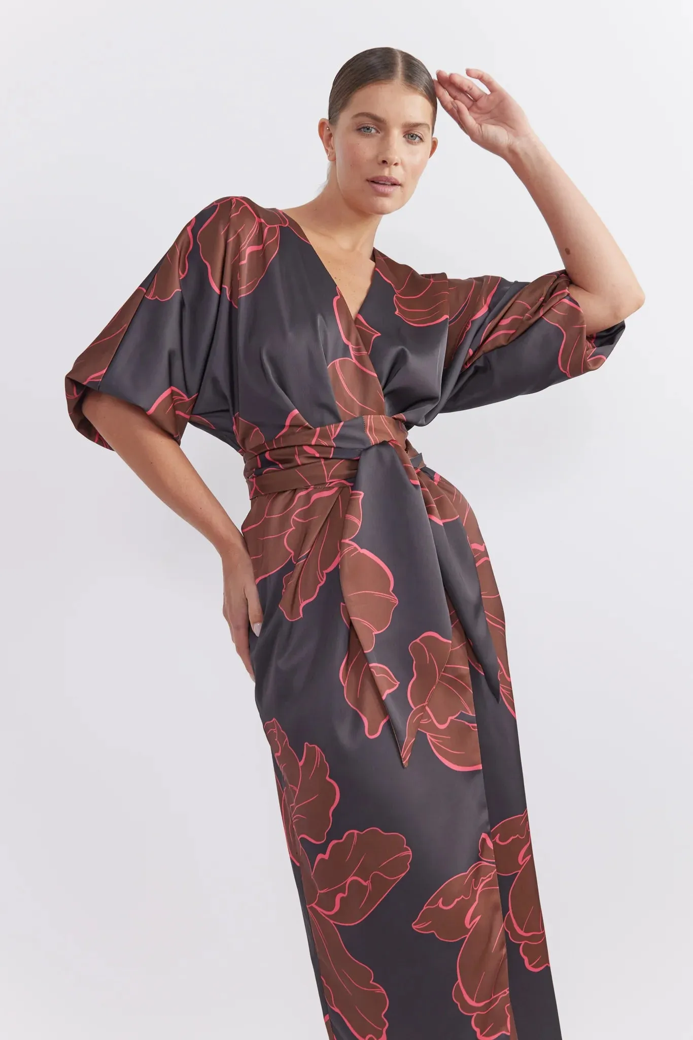 Pasducahs - Farrah Floral Print Wrap Sleeved Midi