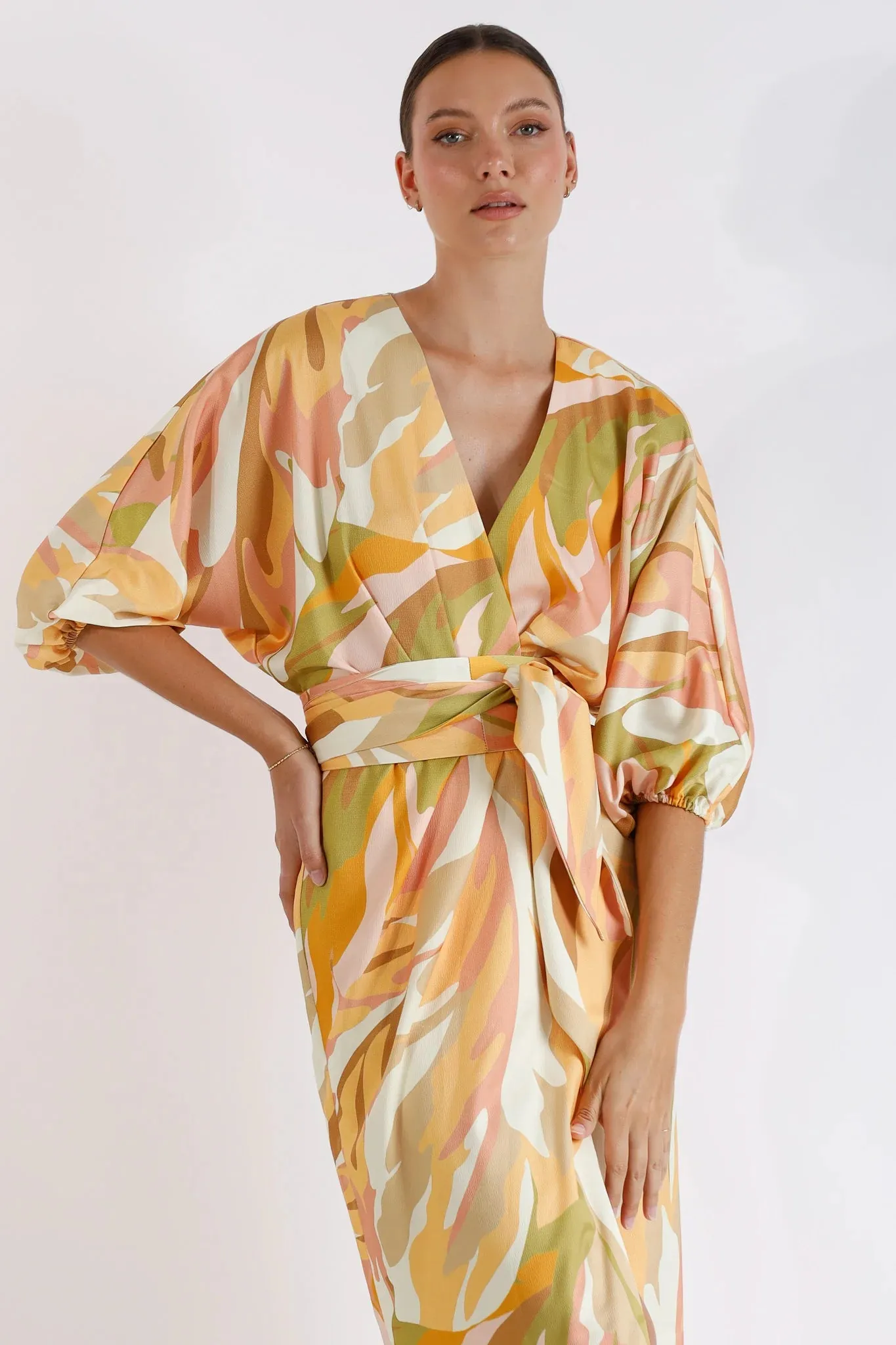 Pasduchas Vista Wrap Midi Dress - Sunset