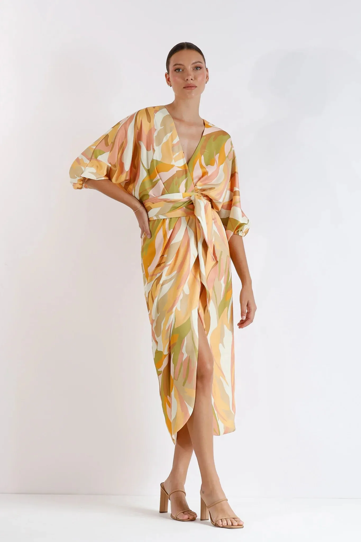 Pasduchas Vista Wrap Midi Dress - Sunset