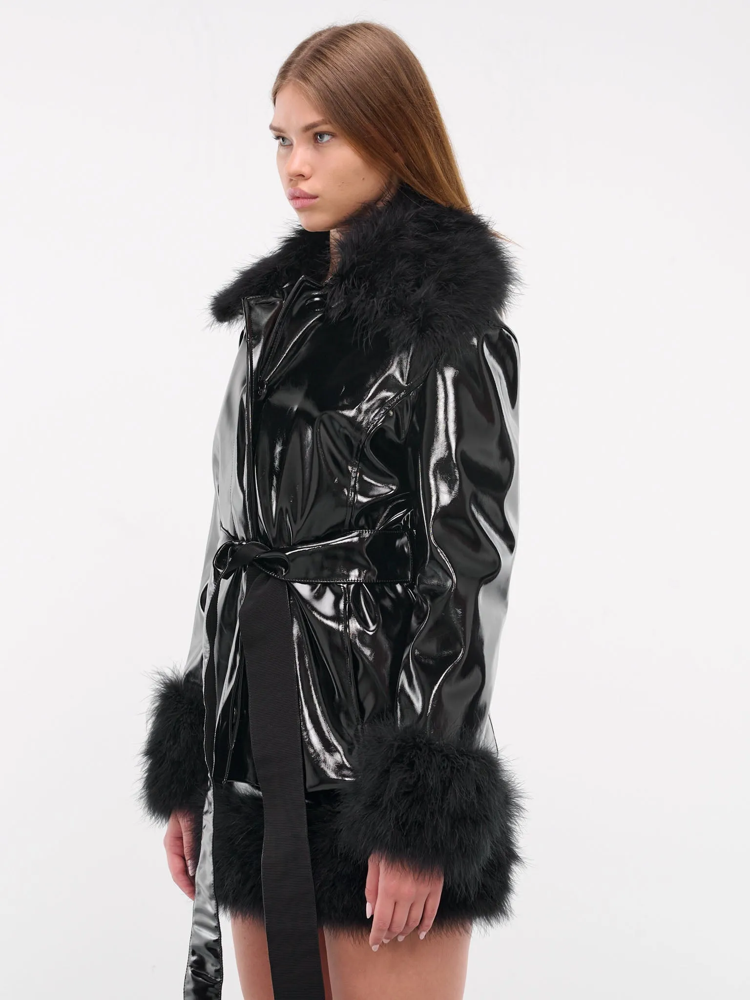 Patent Faux Leather Coat (A42-2S078A-BLACK)