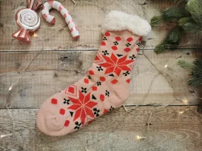 Pink Snowflake Fleece Lined Chunky Knit Slipper Socks