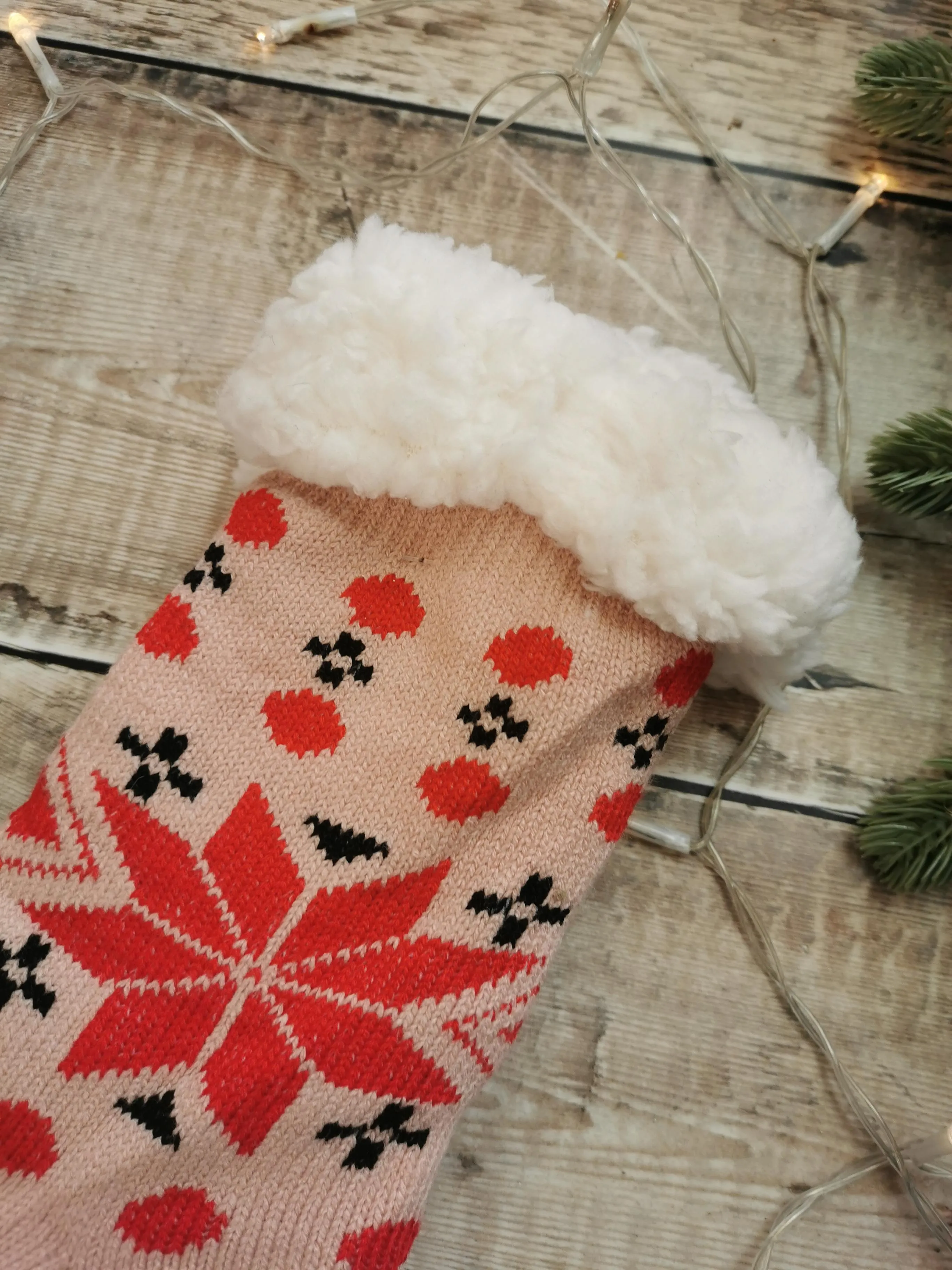 Pink Snowflake Fleece Lined Chunky Knit Slipper Socks