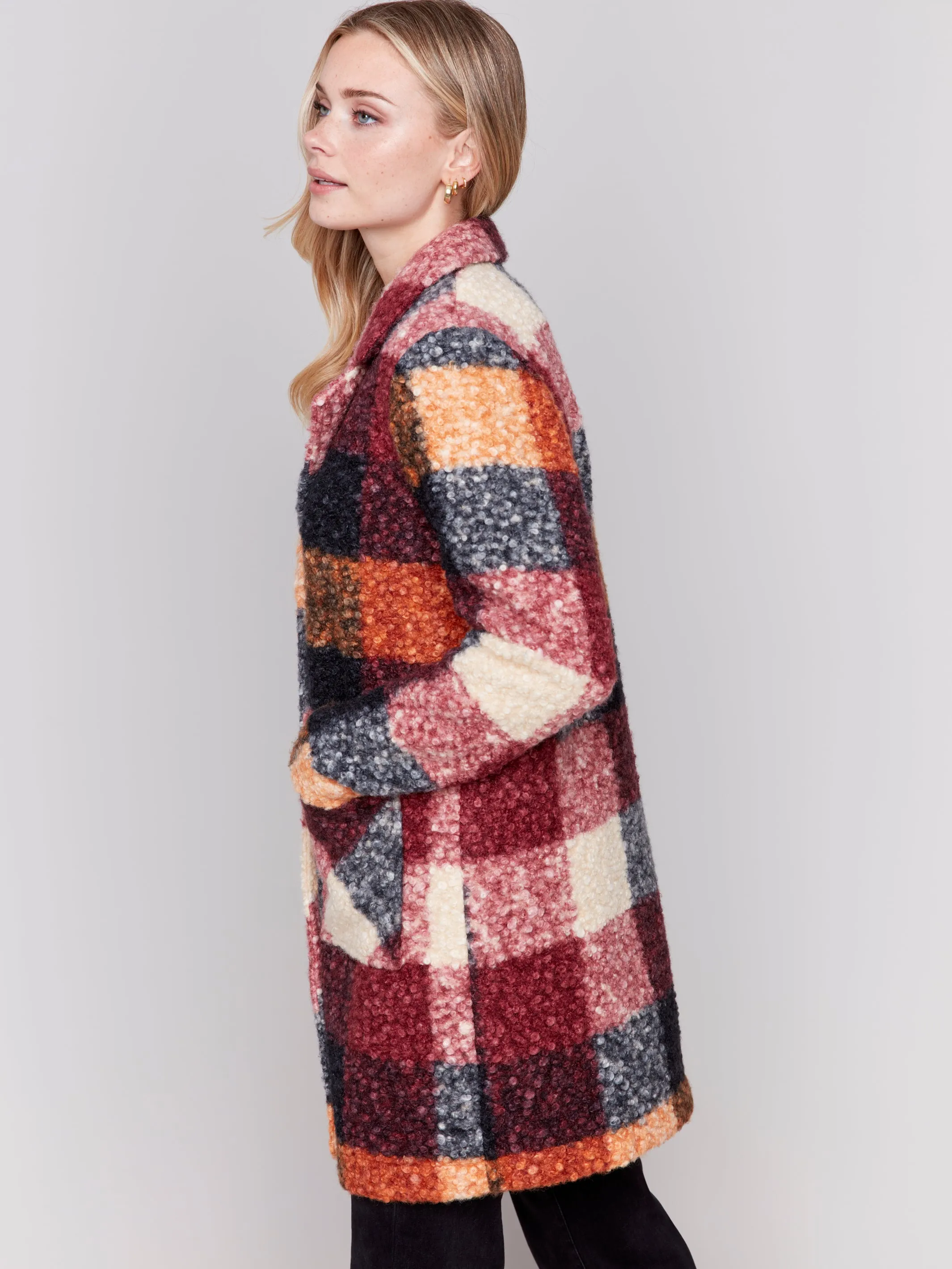 PLAID BOUCLE COAT