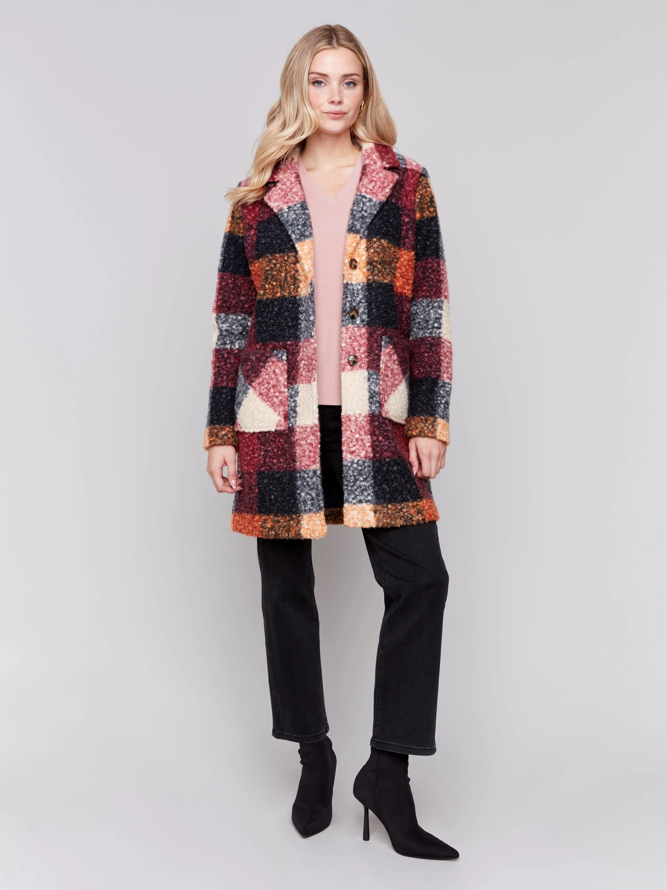 PLAID BOUCLE COAT