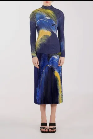 Pleated 2 pc set- indigo sun abstract