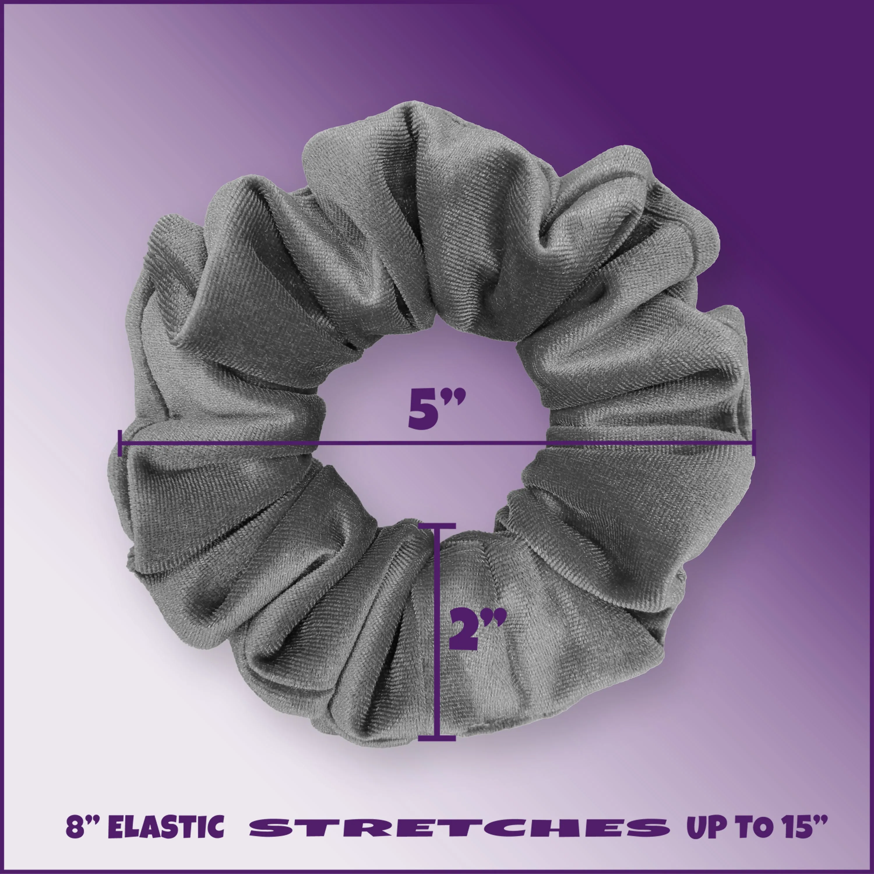 Plush Velvet Scrunchie Available in 3 Sizes Made in the USA Gray