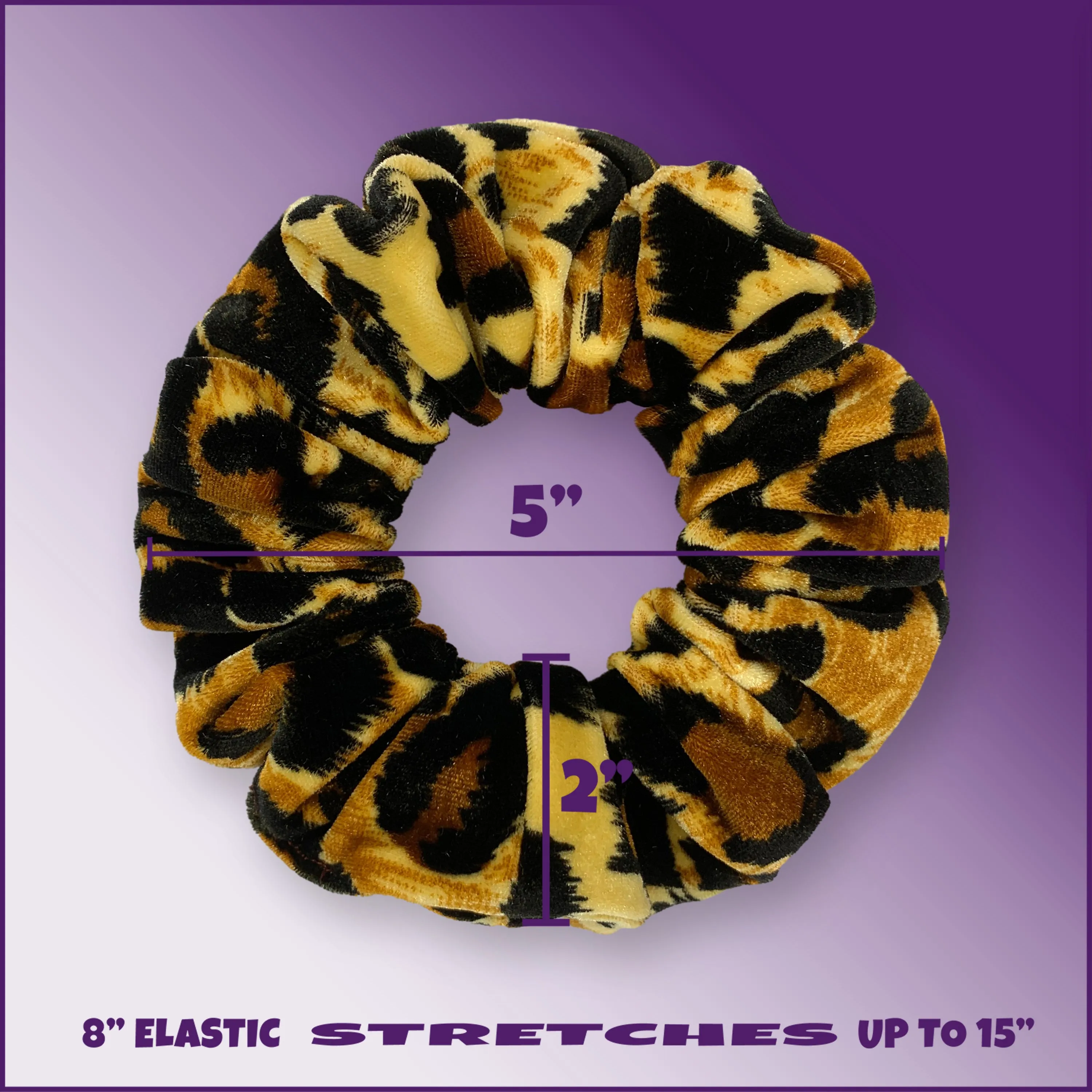 Plush Velvet Scrunchie Available in 3 Sizes Made in the USA Leopard