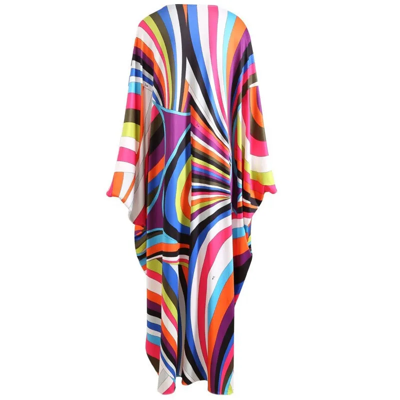 Pre Order:  Colorful Striped Beaded Bat Sleeve Maxi Dress