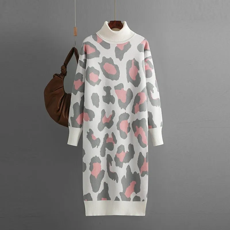 Pre Order:  Leopard Jacquard Sweater Dress