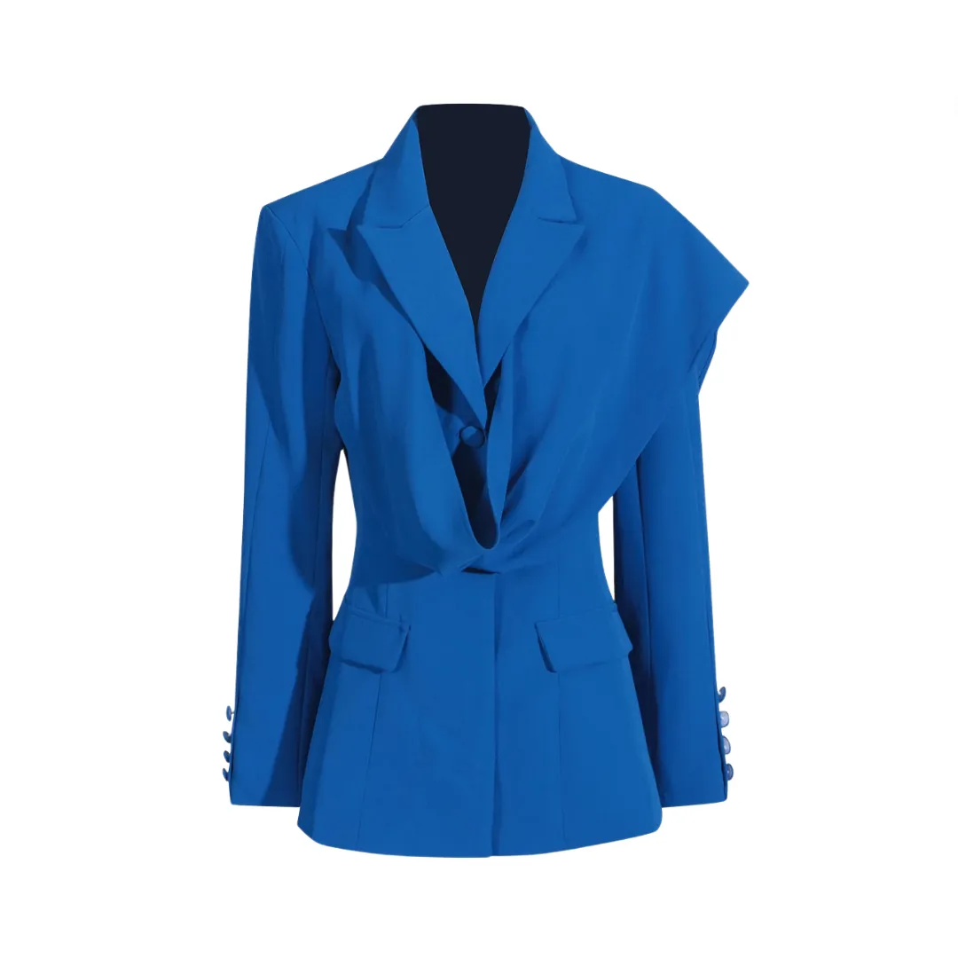 Pre Order:  Solid Asymmetrical Scarf Wrap Blazer