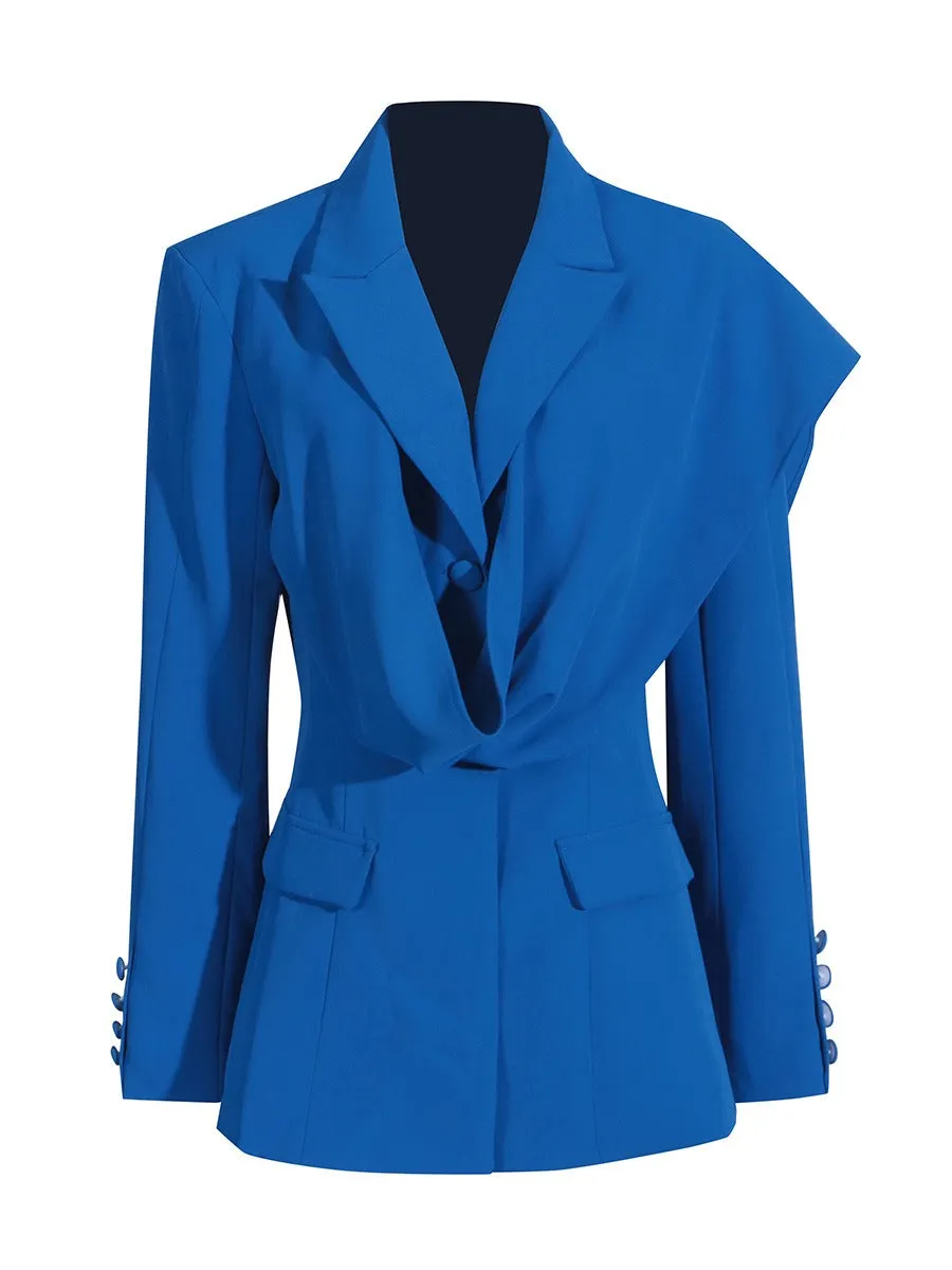 Pre Order:  Solid Asymmetrical Scarf Wrap Blazer