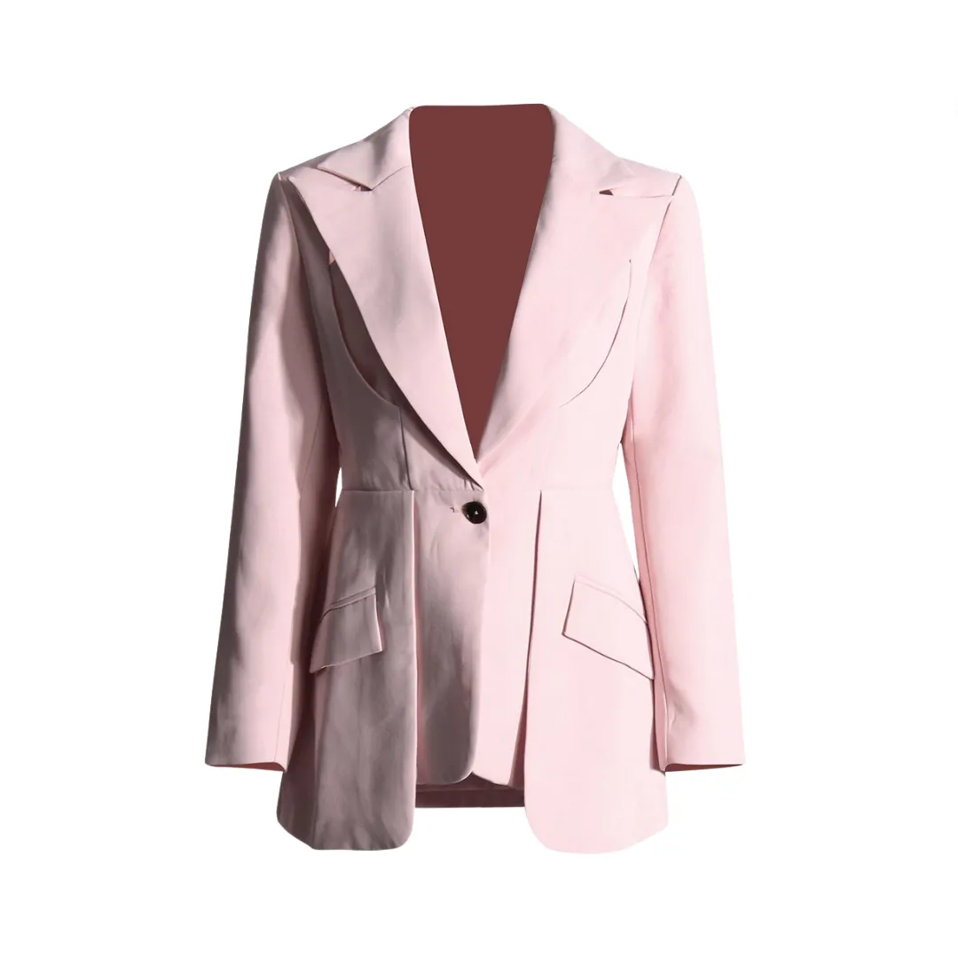 Pre Order:  Solid Hollow Out Irregular Blazer