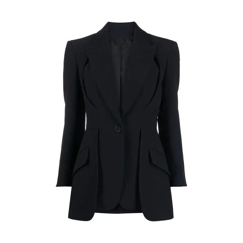 Pre Order:  Solid Hollow Out Irregular Blazer