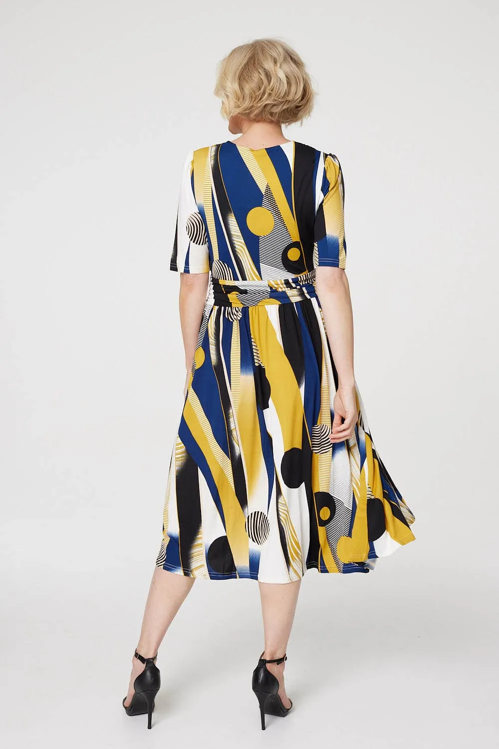 Printed Wrap Front Midi Dress