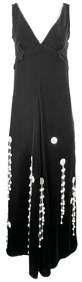 Proenza Schouler Appliquéd Fringe Velvet Dress in Black/White