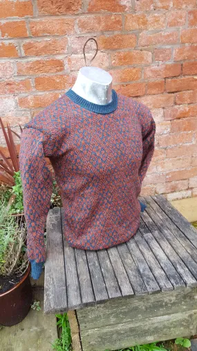 "Fergus" a"Boyfriend Jumper" all over fair isle pattern, unisex jumper in rust and teal