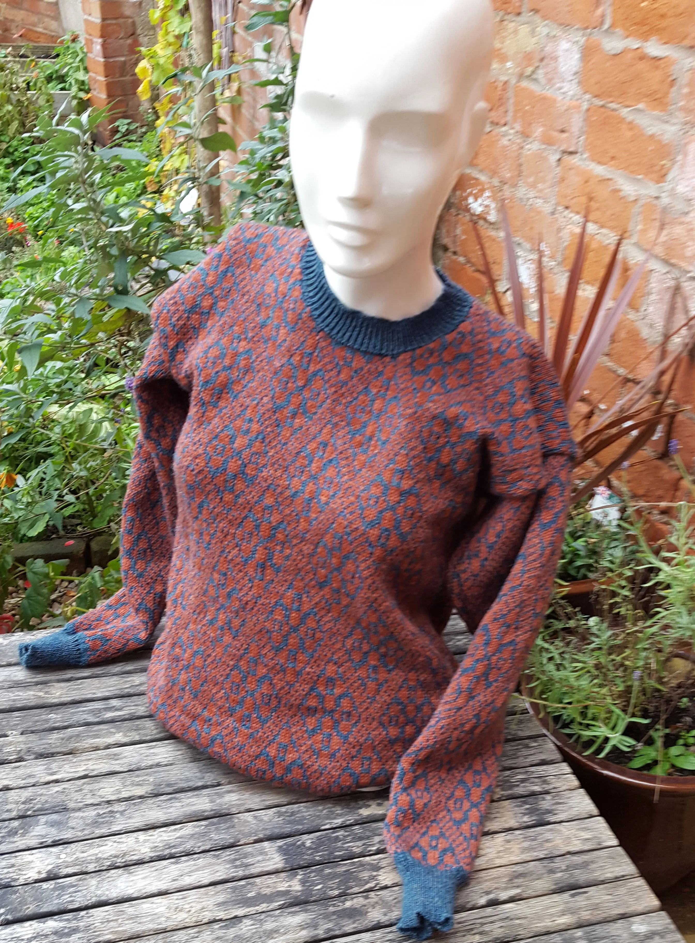 "Fergus" a"Boyfriend Jumper" all over fair isle pattern, unisex jumper in rust and teal