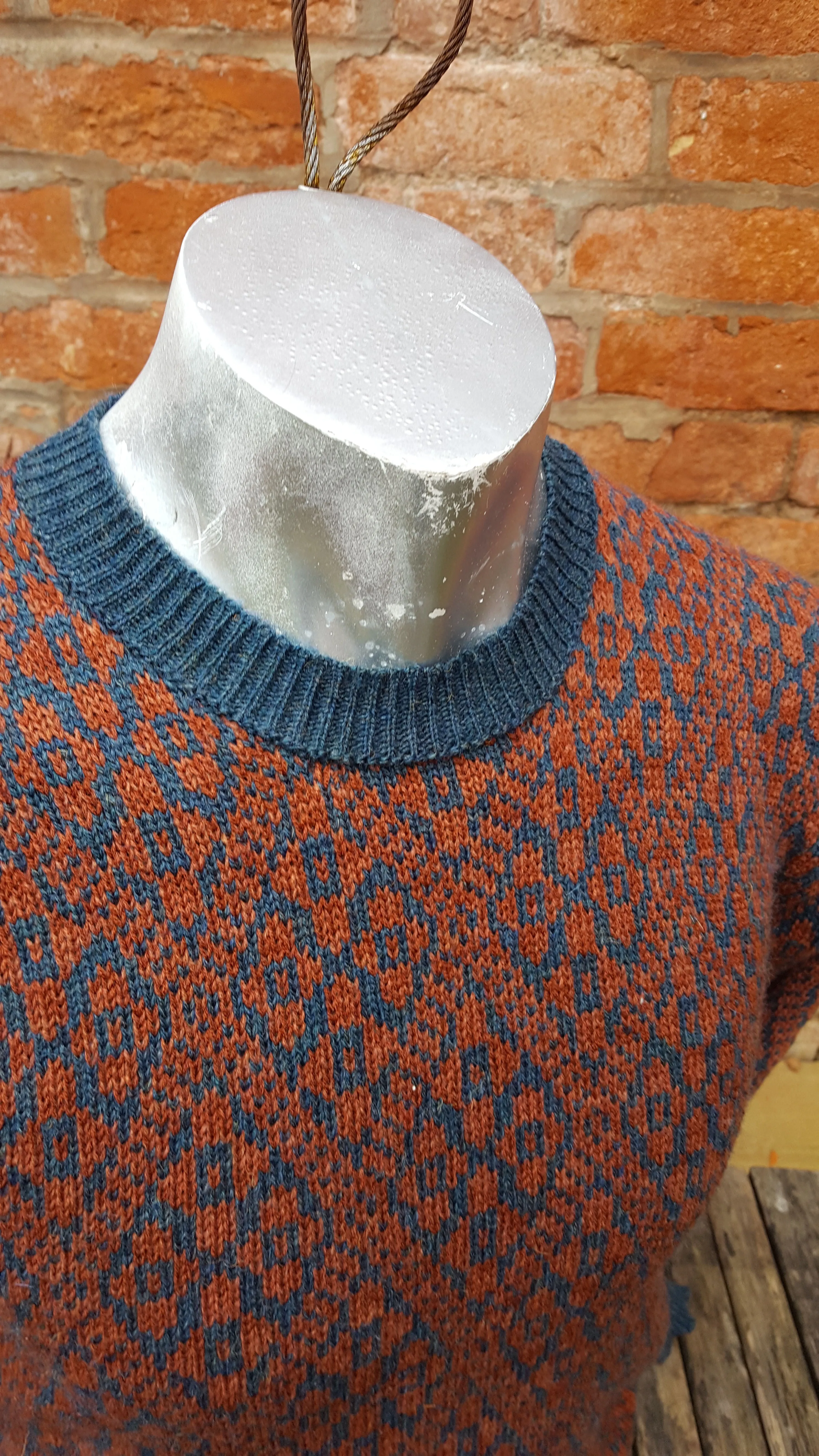 "Fergus" a"Boyfriend Jumper" all over fair isle pattern, unisex jumper in rust and teal