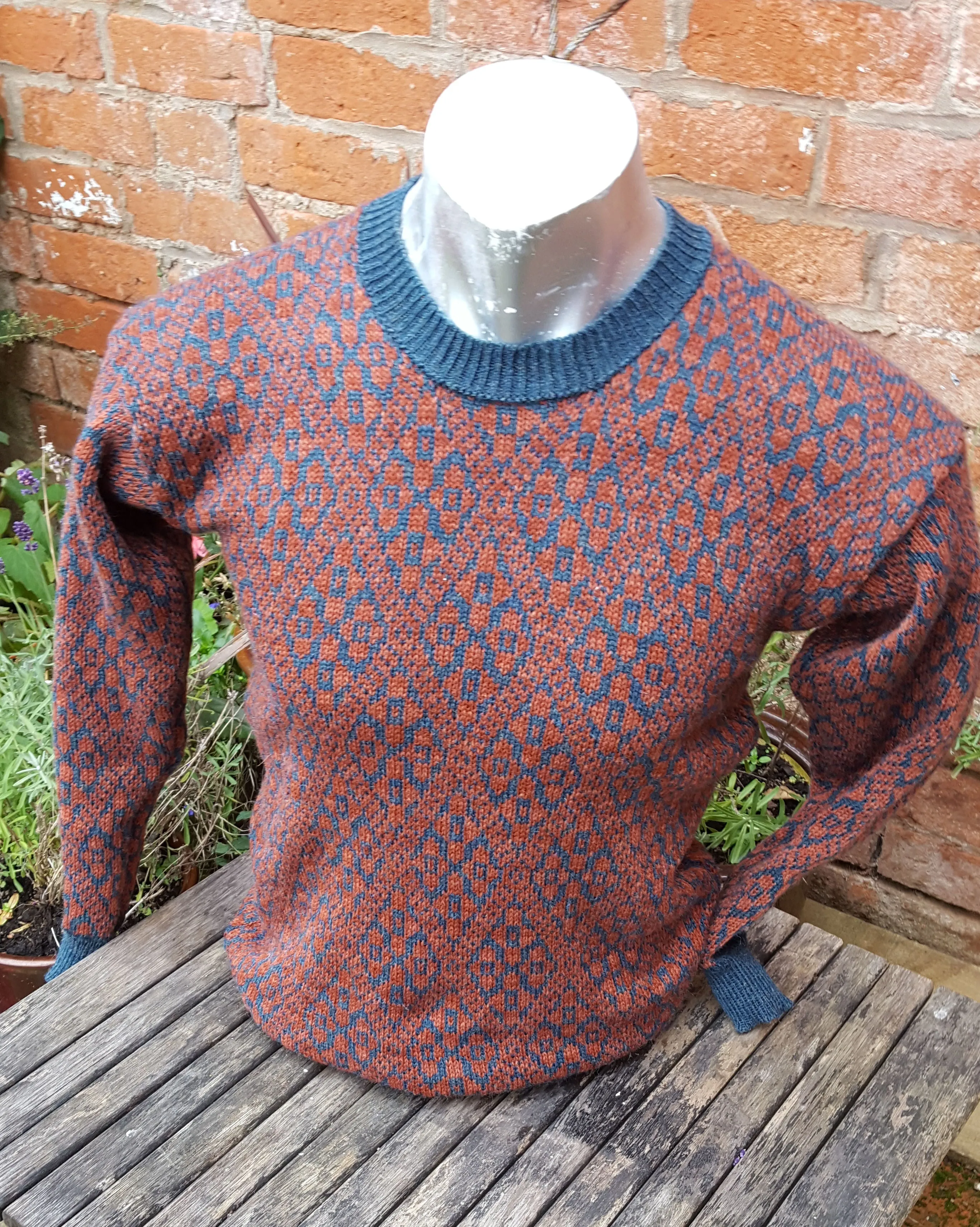 "Fergus" a"Boyfriend Jumper" all over fair isle pattern, unisex jumper in rust and teal