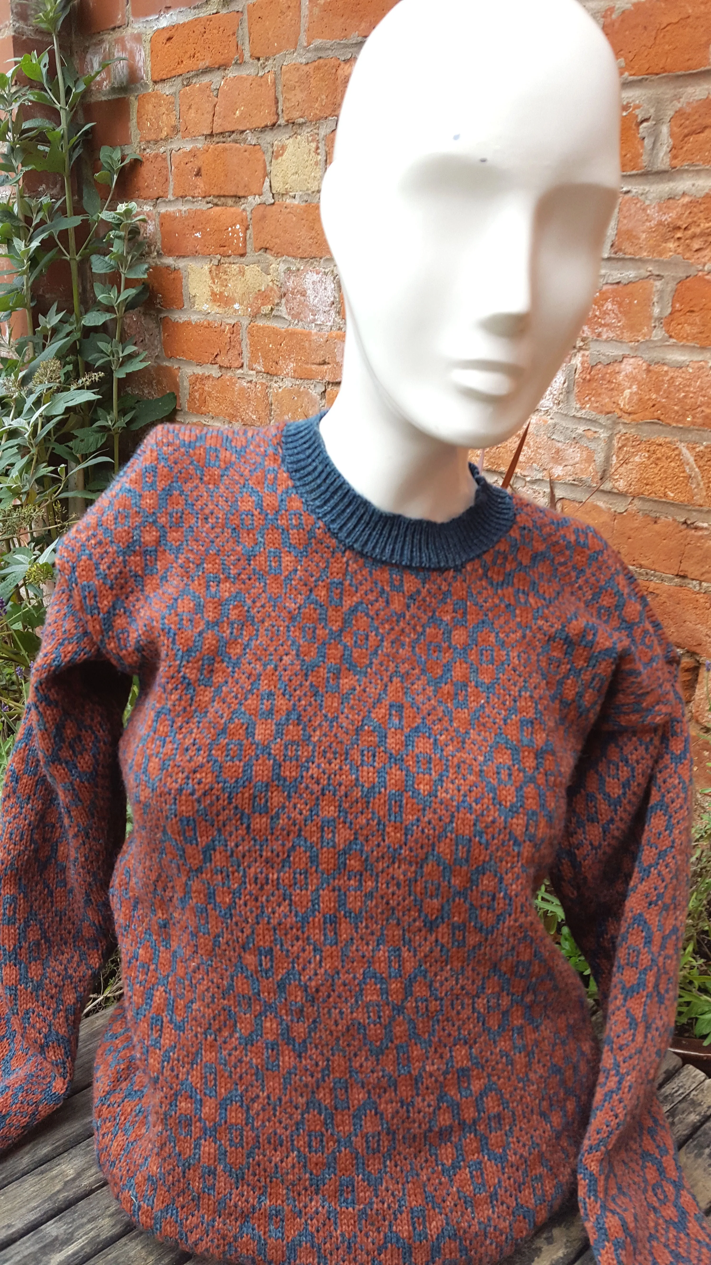 "Fergus" a"Boyfriend Jumper" all over fair isle pattern, unisex jumper in rust and teal