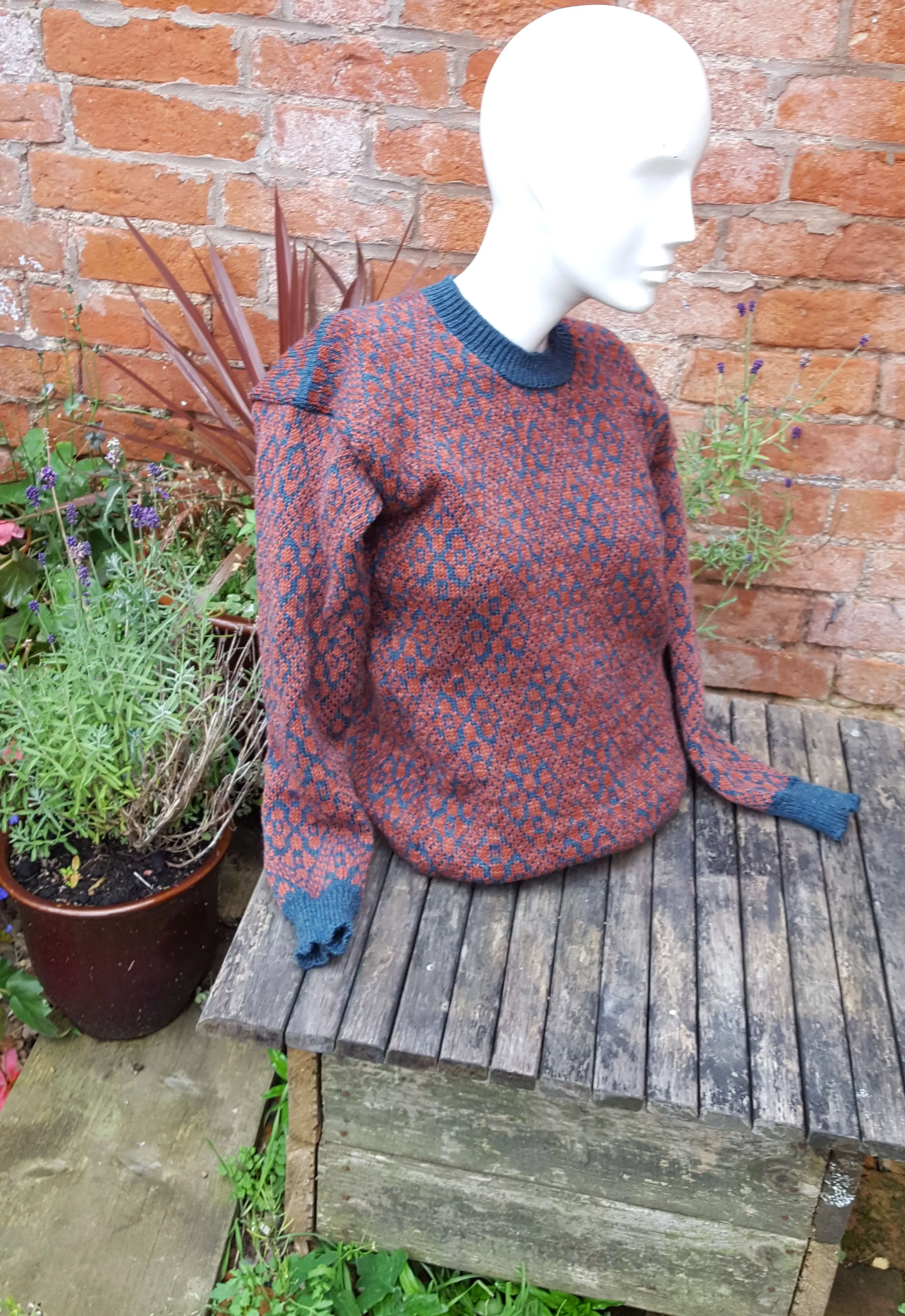 "Fergus" a"Boyfriend Jumper" all over fair isle pattern, unisex jumper in rust and teal