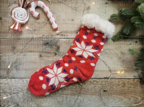 Red Snowflake Fleece Lined Chunky Knit Slipper Socks