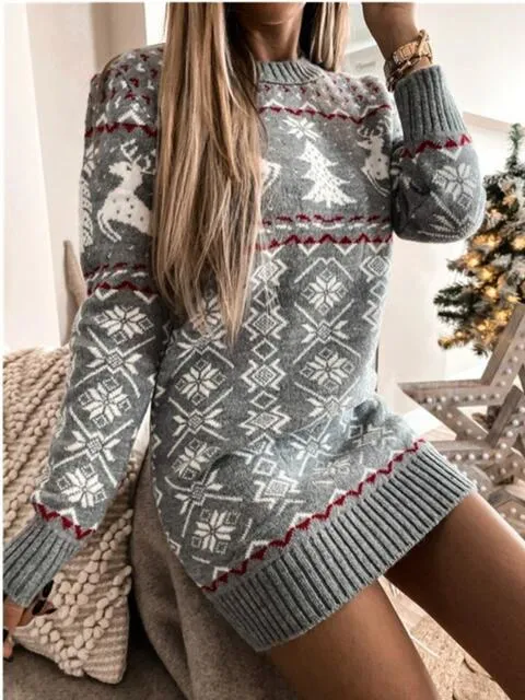 REINDEER ROUND NECK SWEATER DRESS