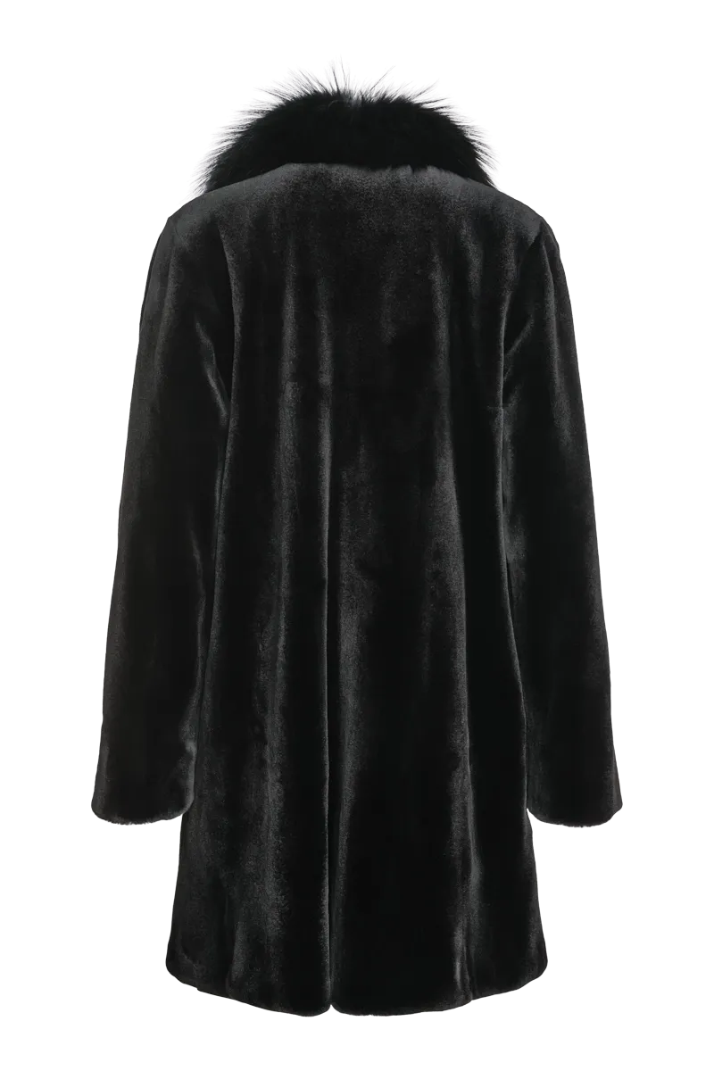 Reversible Fitted Sheared Mid Length Mink and Fox Fur Coat