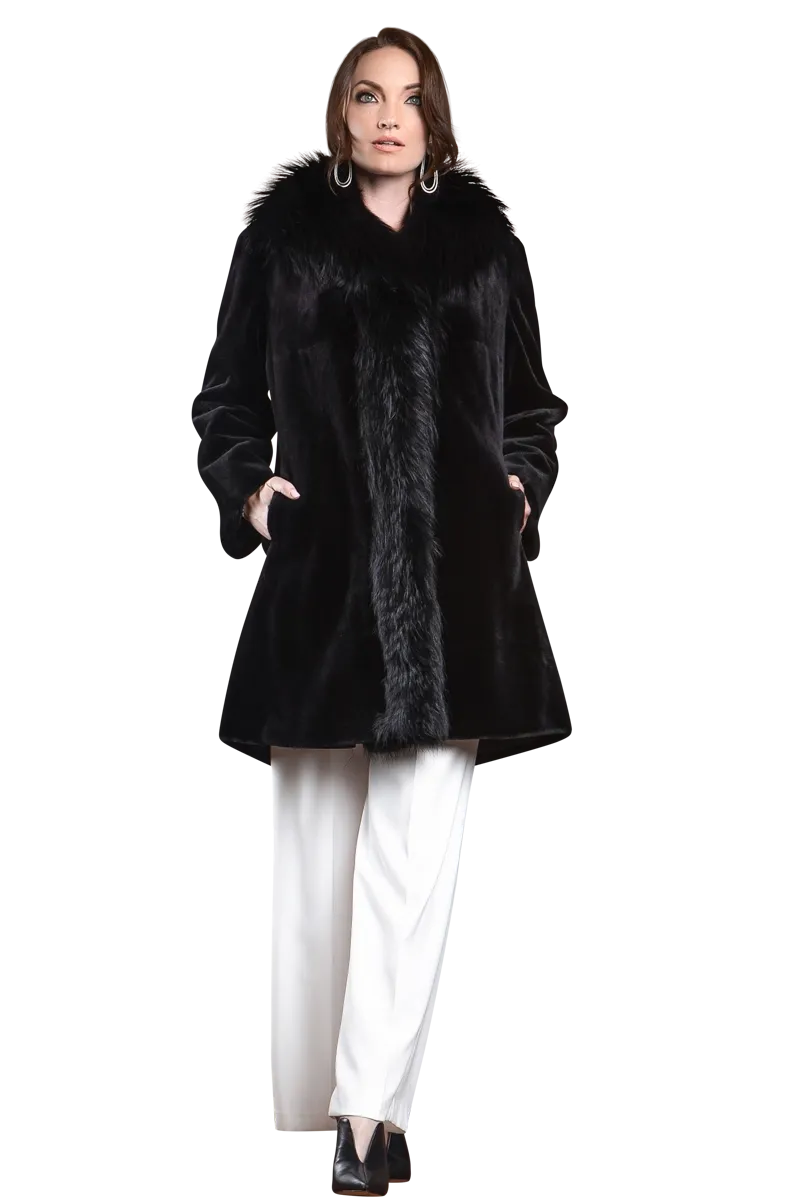 Reversible Fitted Sheared Mid Length Mink and Fox Fur Coat