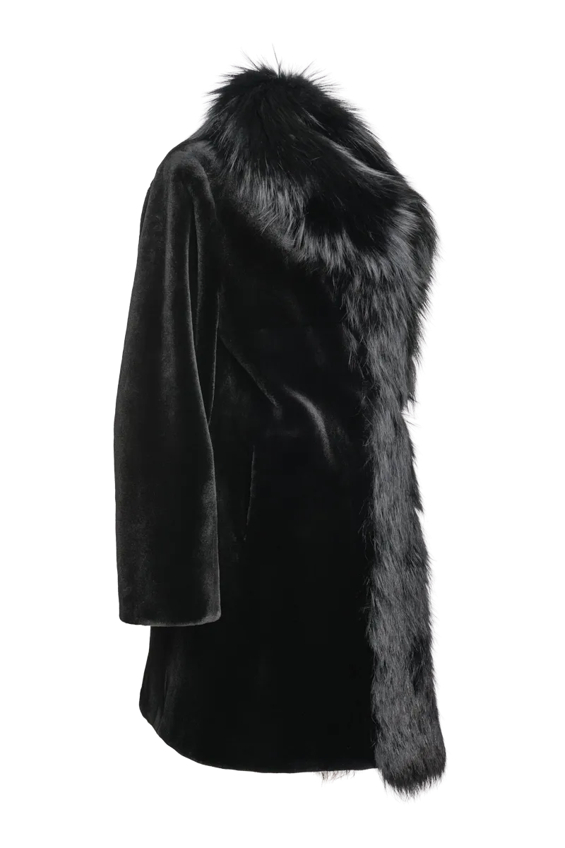 Reversible Fitted Sheared Mid Length Mink and Fox Fur Coat