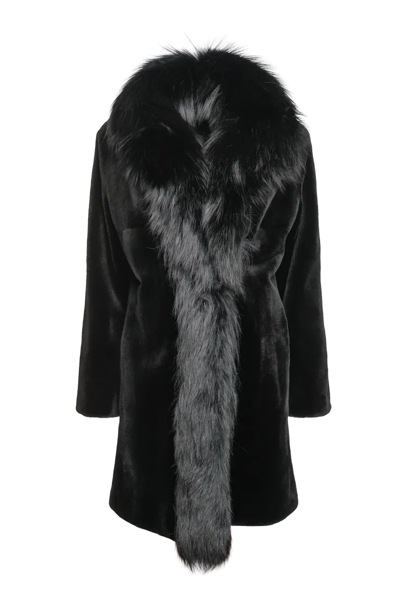 Reversible Fitted Sheared Mid Length Mink and Fox Fur Coat