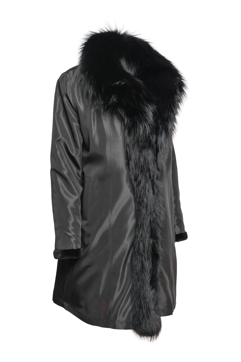 Reversible Fitted Sheared Mid Length Mink and Fox Fur Coat