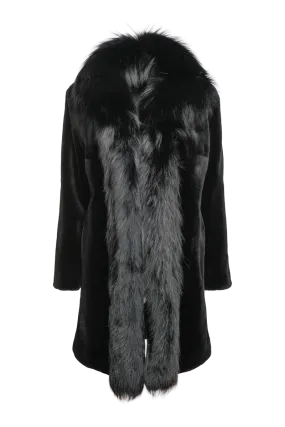 Reversible Fitted Sheared Mid Length Mink and Fox Fur Coat