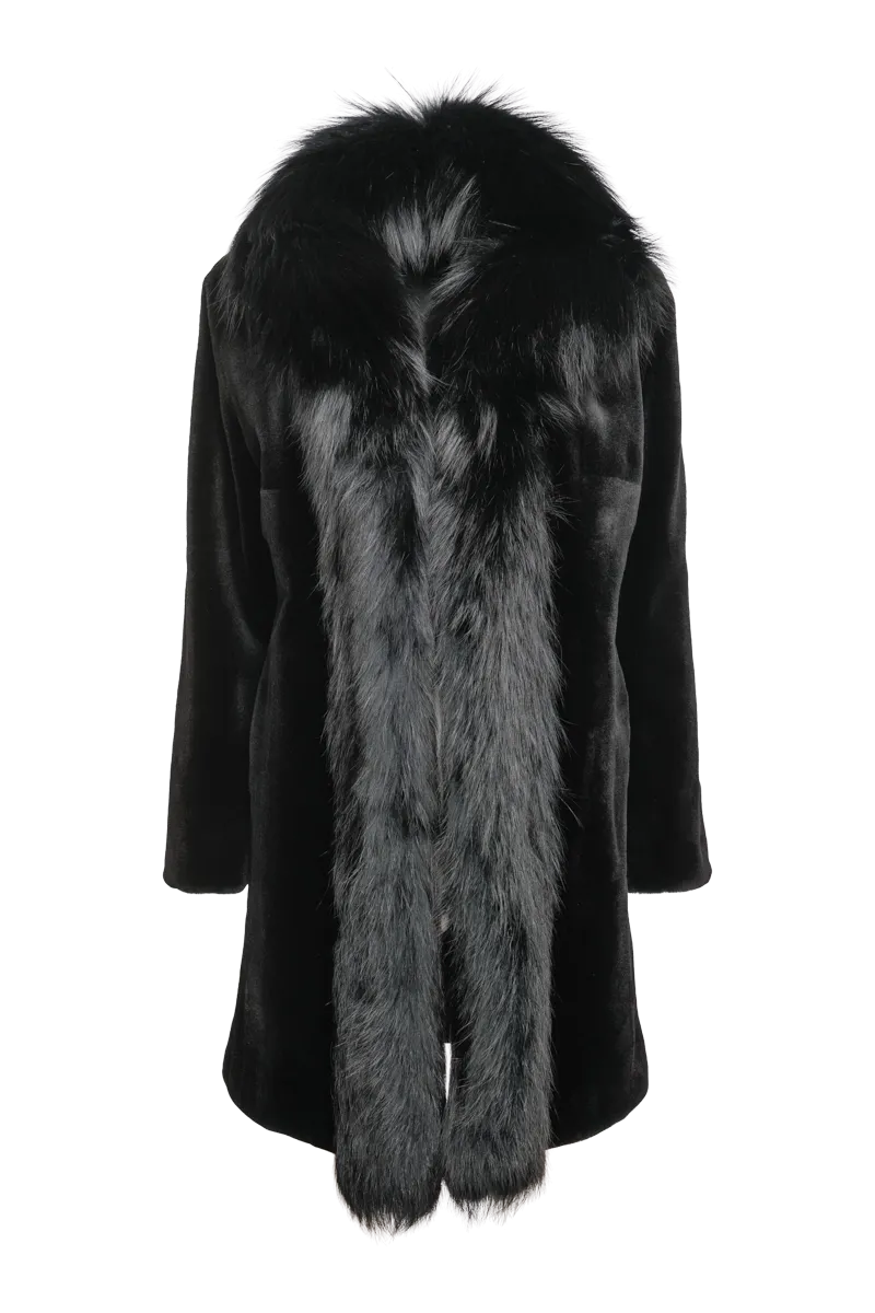 Reversible Fitted Sheared Mid Length Mink and Fox Fur Coat