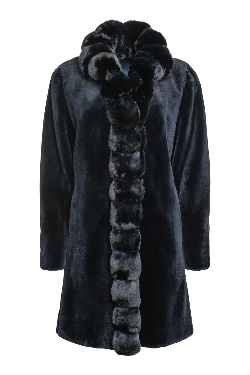 Reversible Sheared Mink and Chinchilla Fitted Mid-Length Fur Coat