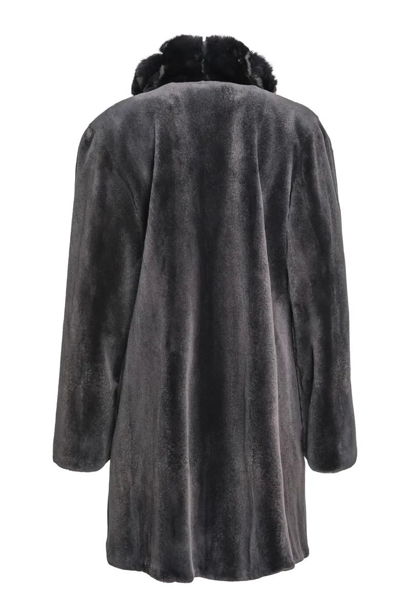 Reversible Sheared Mink and Chinchilla Fitted Mid-Length Fur Coat