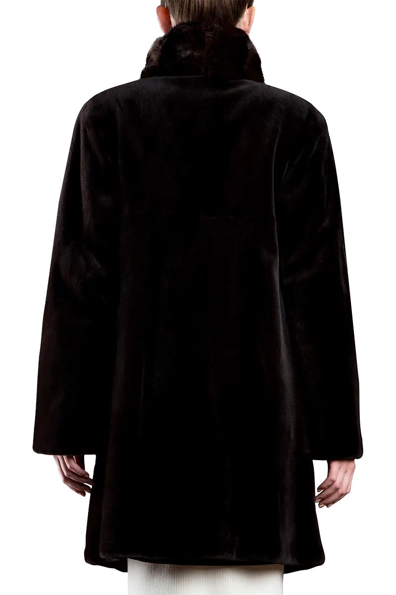 Reversible Sheared Mink and Chinchilla Fitted Mid-Length Fur Coat