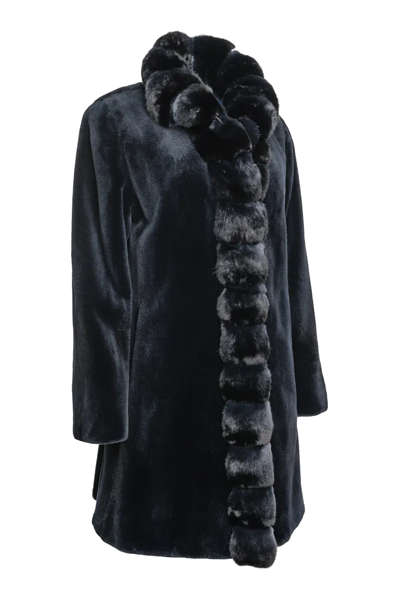 Reversible Sheared Mink and Chinchilla Fitted Mid-Length Fur Coat