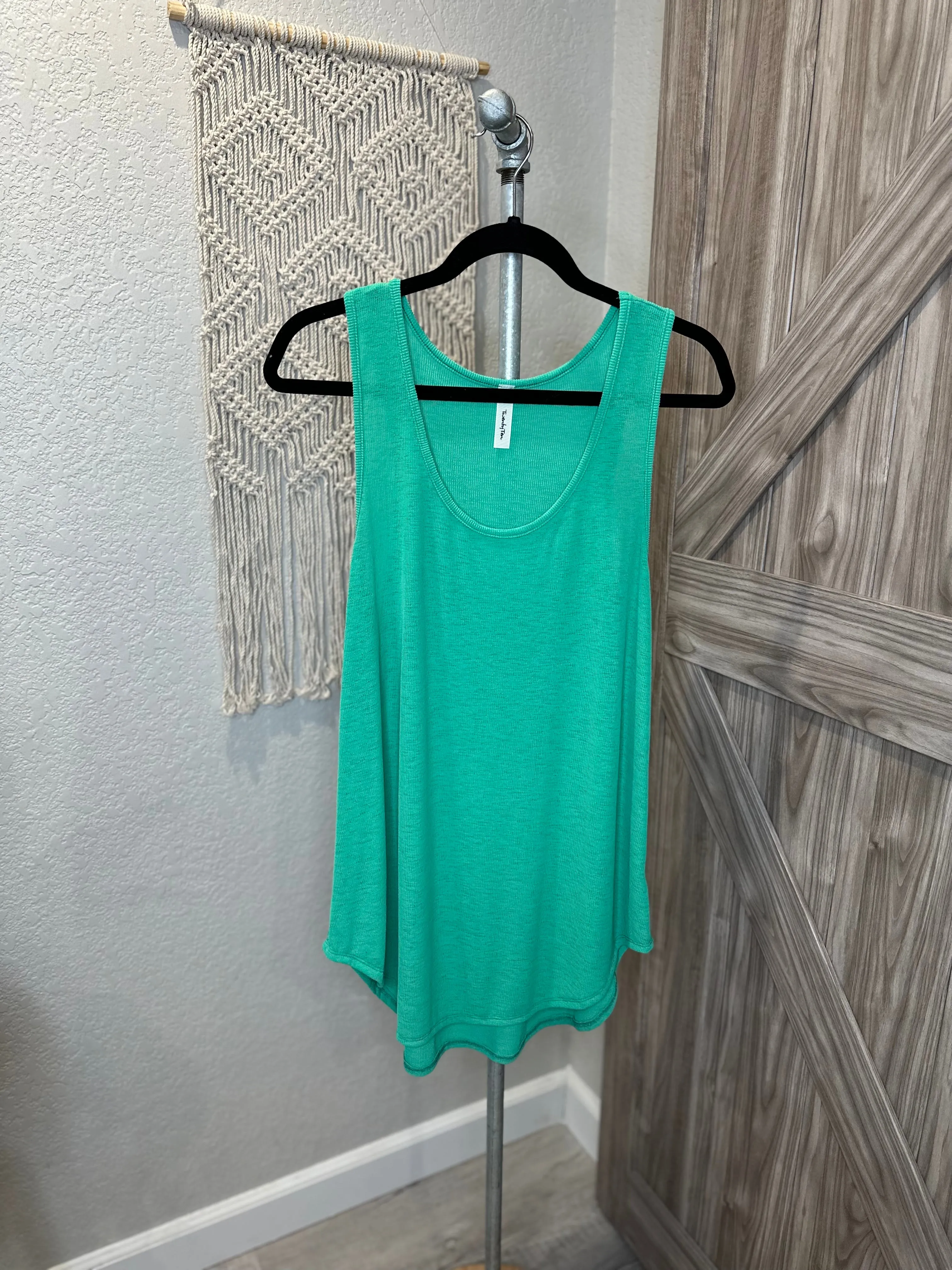 Ribbed Racer Back Semi Sheer Scoop Tunic Tank