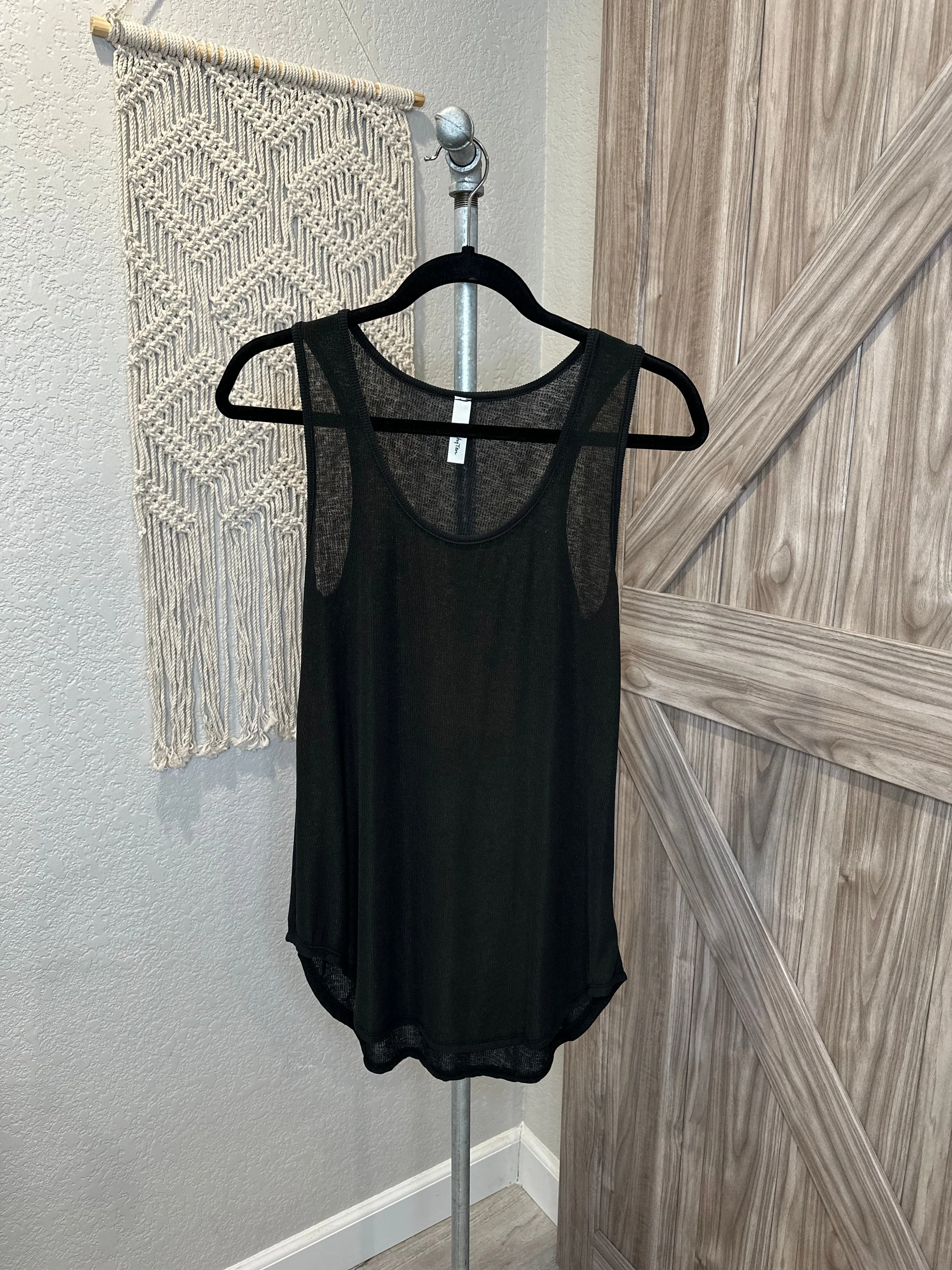 Ribbed Racer Back Semi Sheer Scoop Tunic Tank